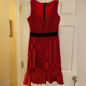 Sourpuss Red And Black Polkadot Velour Wiggle Dress; Size L, Excellent Condition